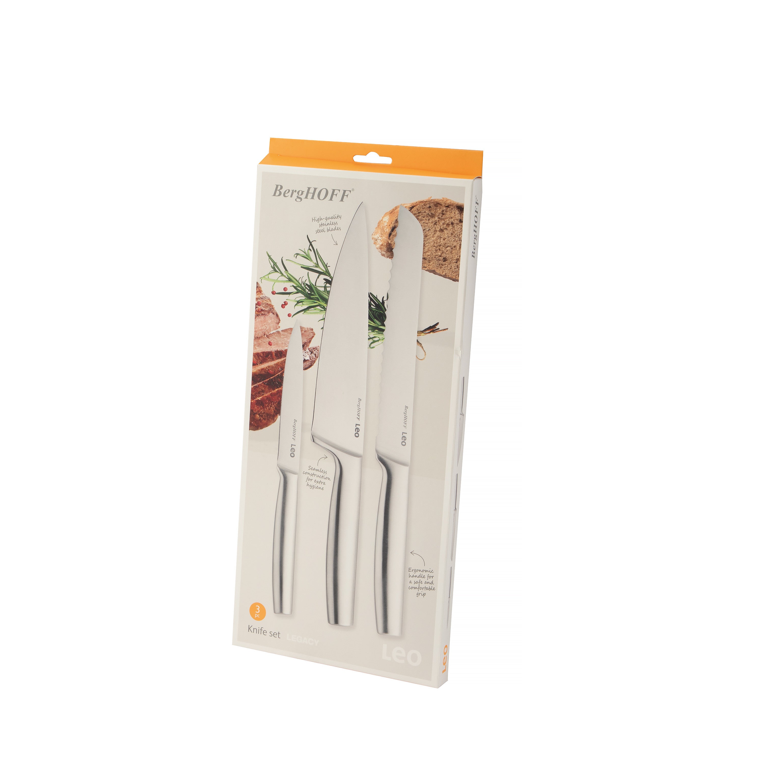 BergHOFF 3-Piece Knife Set - Legacy Classic with Utility, Bread and Chef's Knife for Daily Use