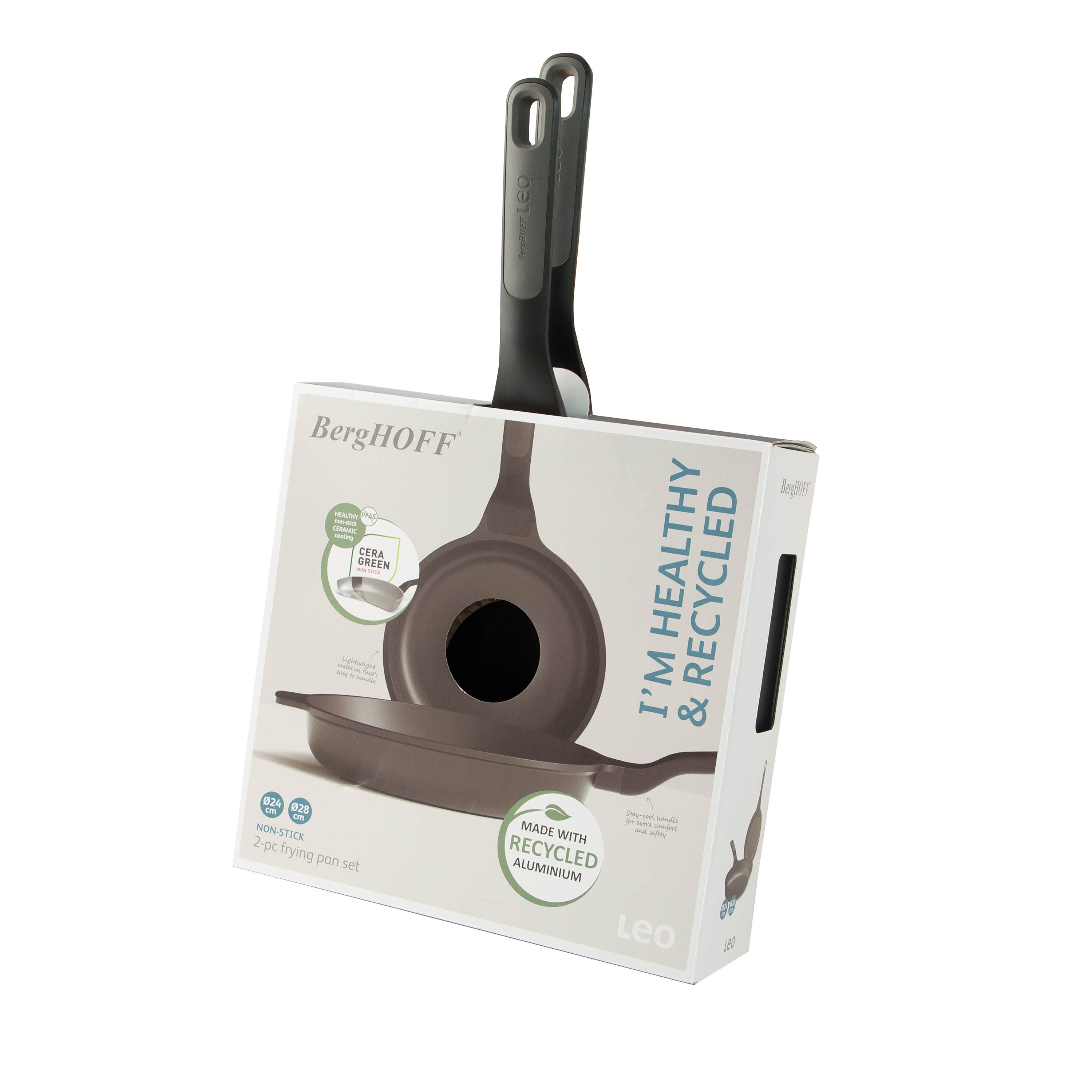 BergHOFF 3-Piece Frying Pan Set - Uqonic Downdraft Series with 24cm and 28cm Pans and Matching Lid