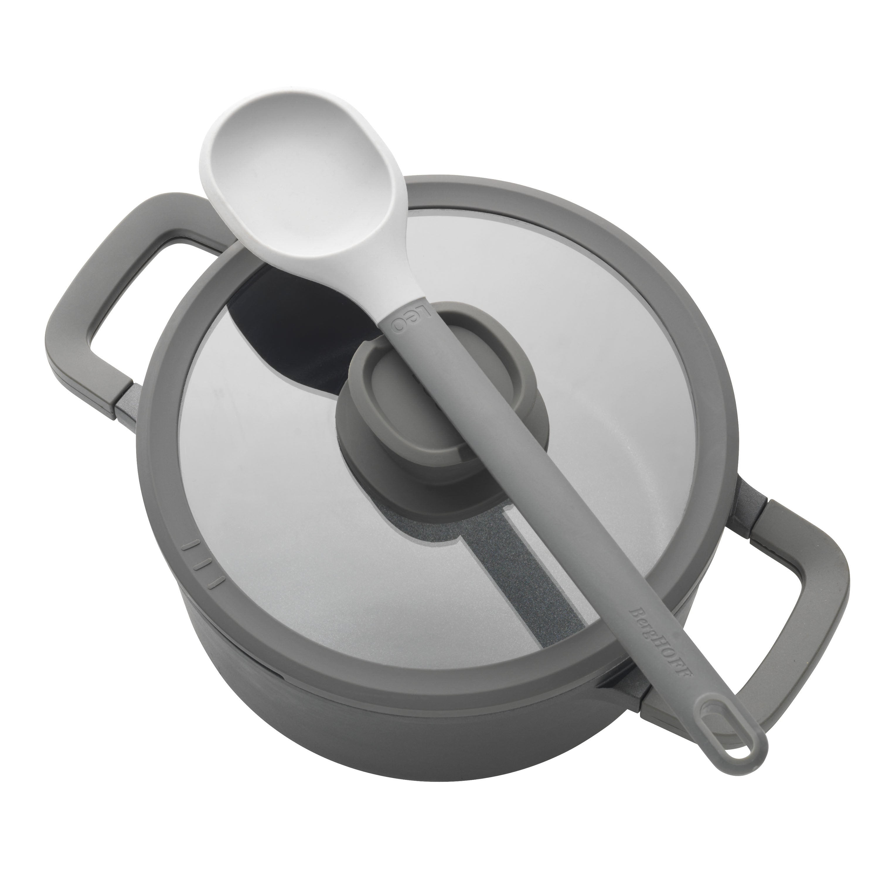 BergHOFF 24cm x 14cm Tall Stockpot - Stone+ Series with Glass Lid & Eco-Friendly Non-Stick Coating