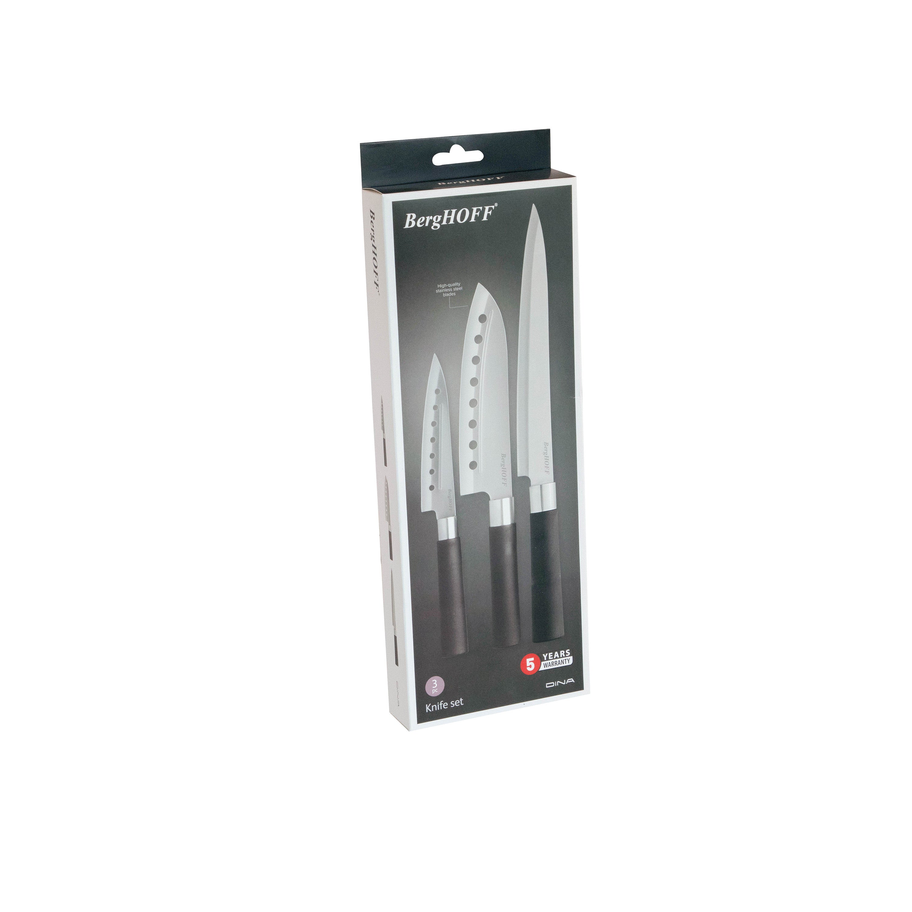BergHOFF 3-Piece Knife Set - Codon Series with Carving and Santoku Knives for Smooth, Non-Stick Cutting