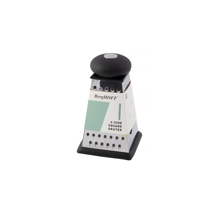 BergHOFF 4-Side Square Grater - Stainless Steel with Soft-Touch Handle and Rubber Base for Easy Grating