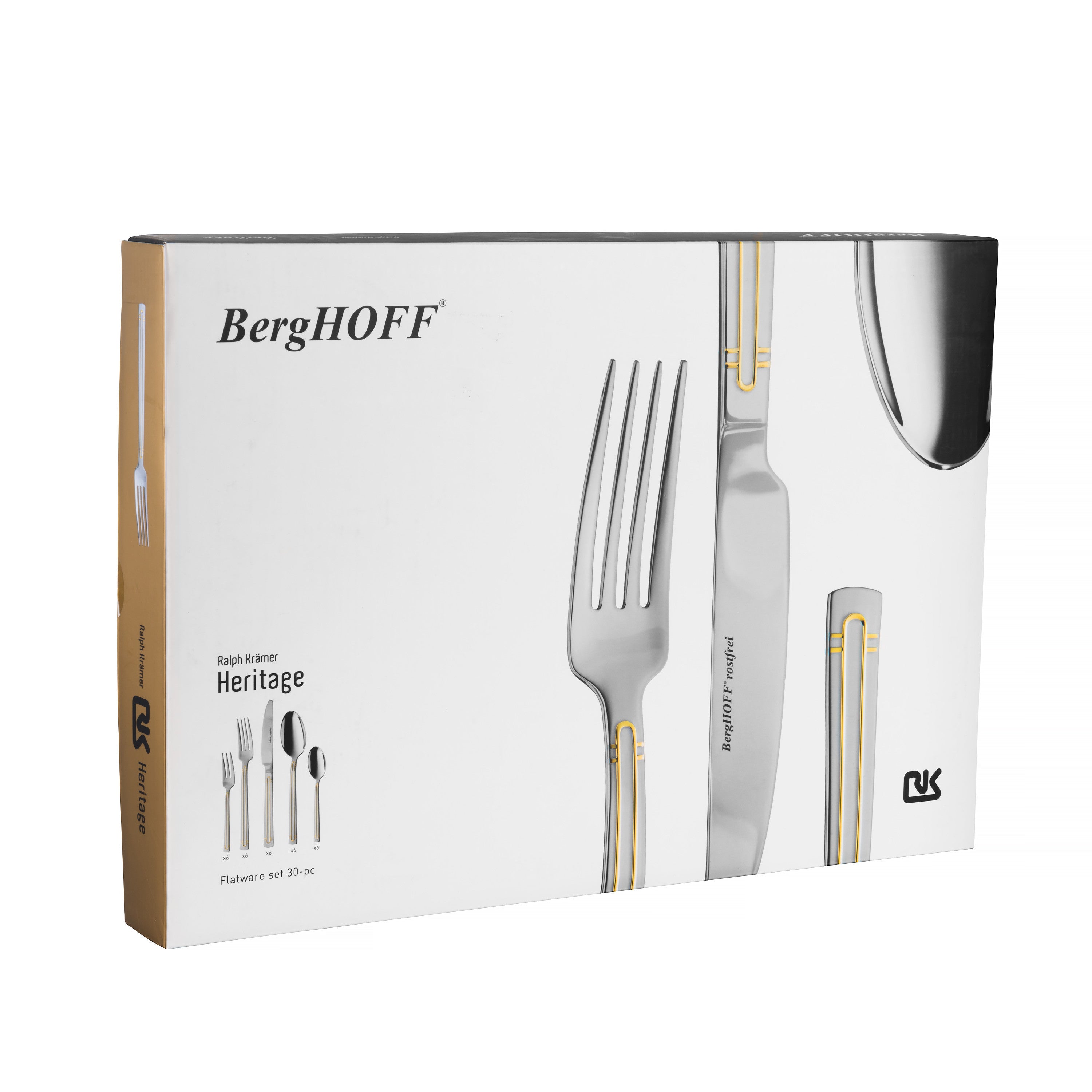 BergHOFF 30-pc Flatware Set - Heritage Series with Gold Lined Handles and Balanced Grip