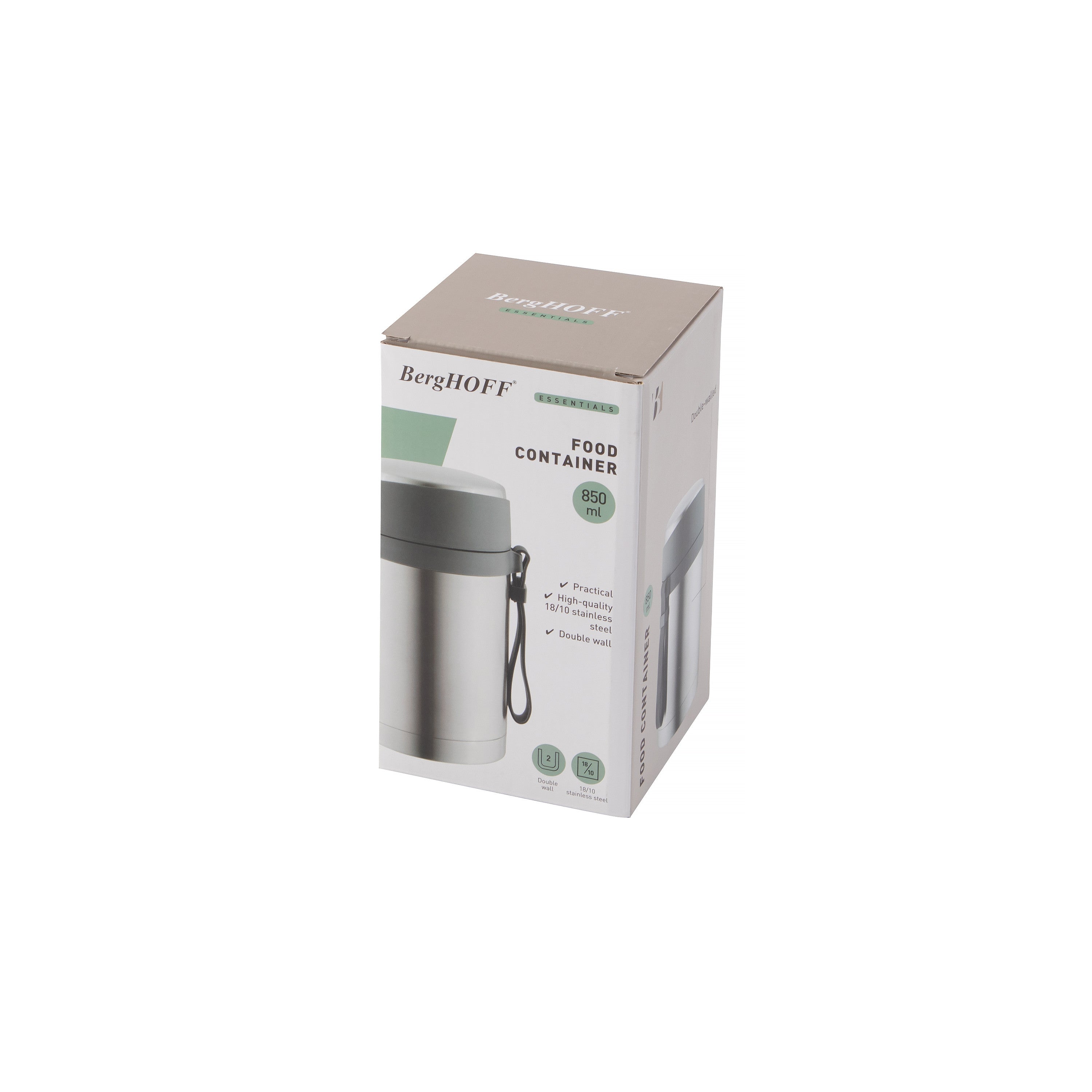 BergHOFF Stainless Steel Food Container - Double-Walled, Portable with 6-Hour Hot/Cold Retention