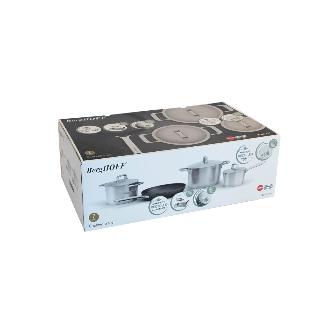 BergHOFF 7-Piece Cookware Set - Uqonic Series with Recycled Steel Pots and CeraGreen Non-Stick Frying Pan
